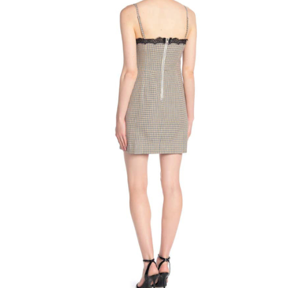 VERONICA BEARD 10 Sonny Plaid Lace Trim Slip Dress Mini Short Spaghetti Strap - Picture 2 of 11
